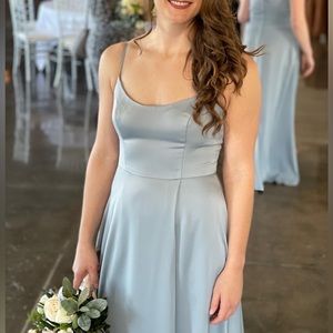 David’s Bridal Dusty Blue Spaghetti Strap Dress